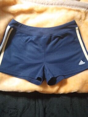 adidas Navy Athletic Shorts with Cream Side Stripes
